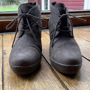 Brown suede wedge heeled shoes
